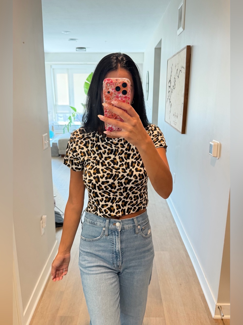 Gaze Leopard Print Short Sleeve Top